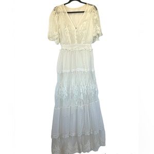 Lace swiss dot maxi dress